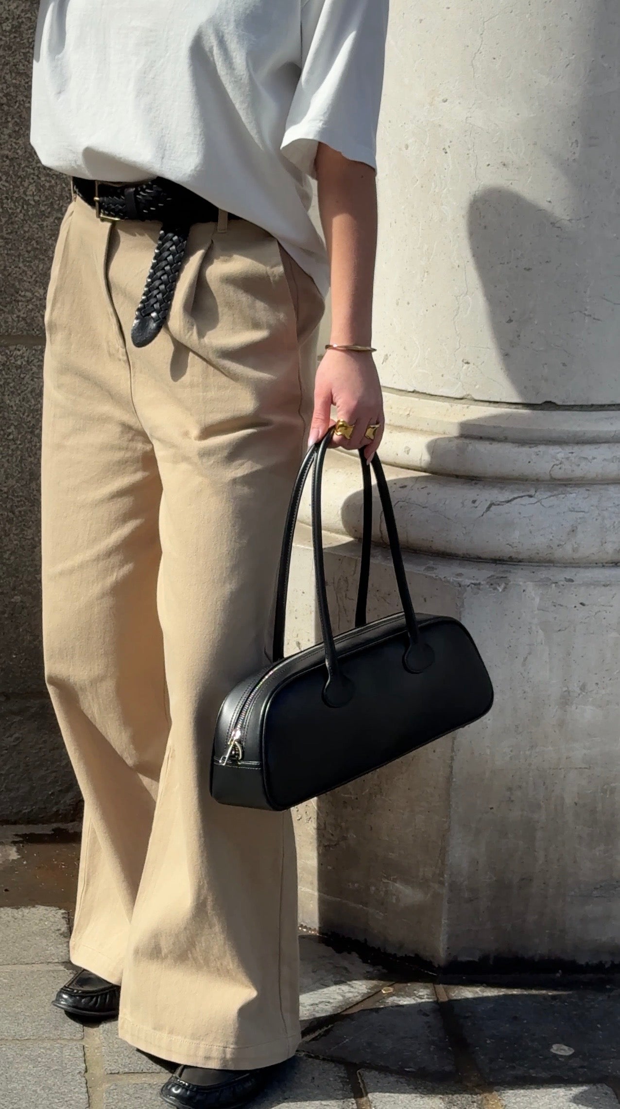 Pantalon large camel à pinces