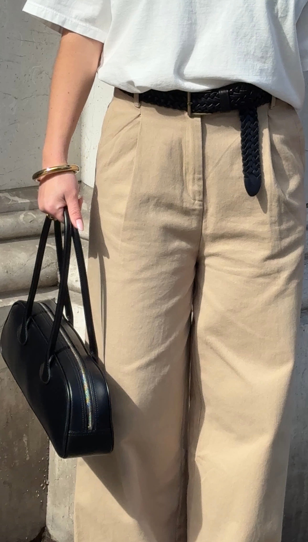 Pantalon large camel à pinces