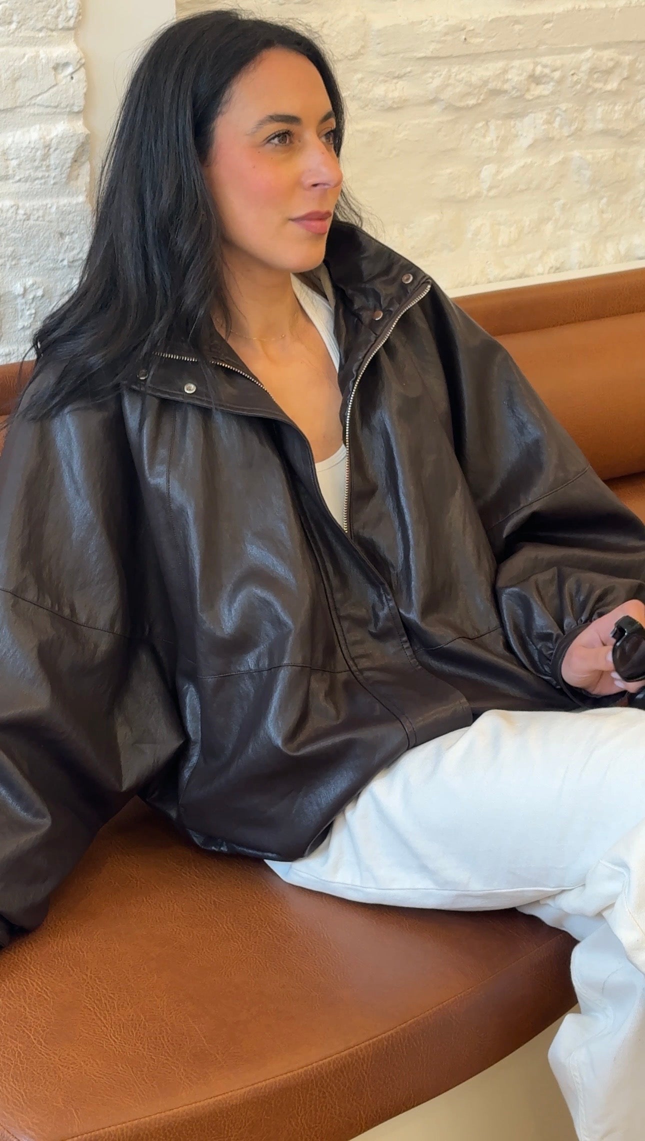 Veste bomber similicuir marron