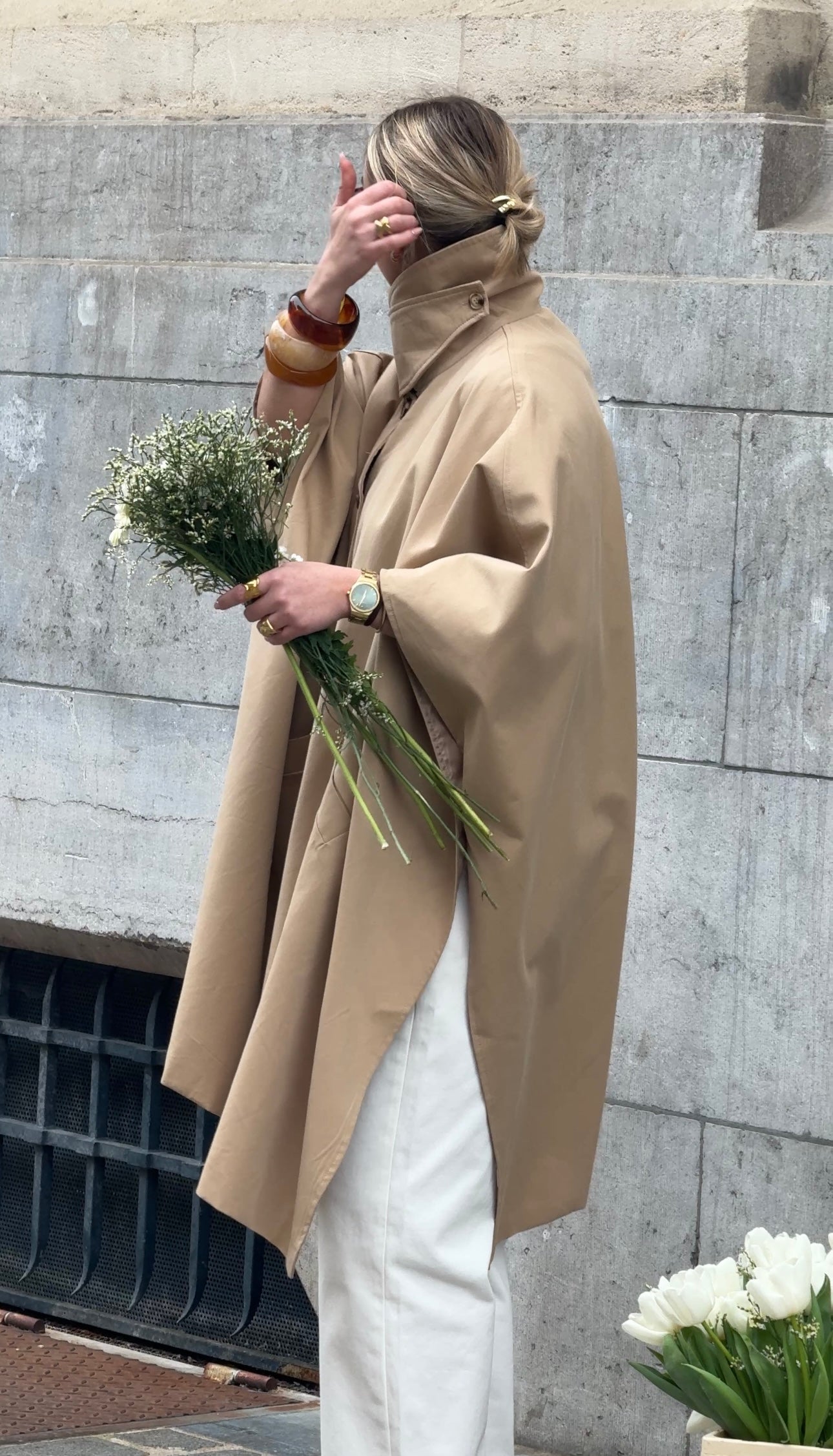 Trench beige col montant