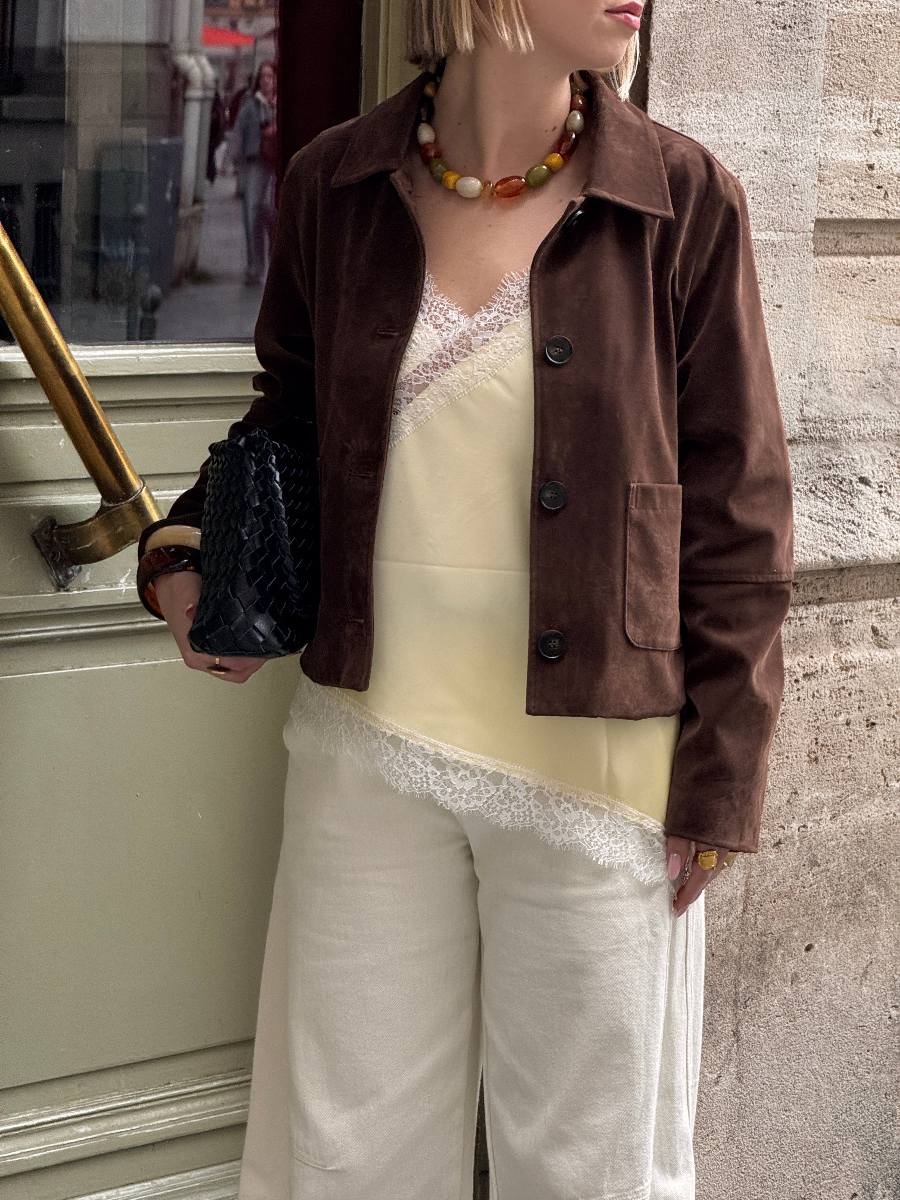 Débardeur asymétrique jaune dentelle