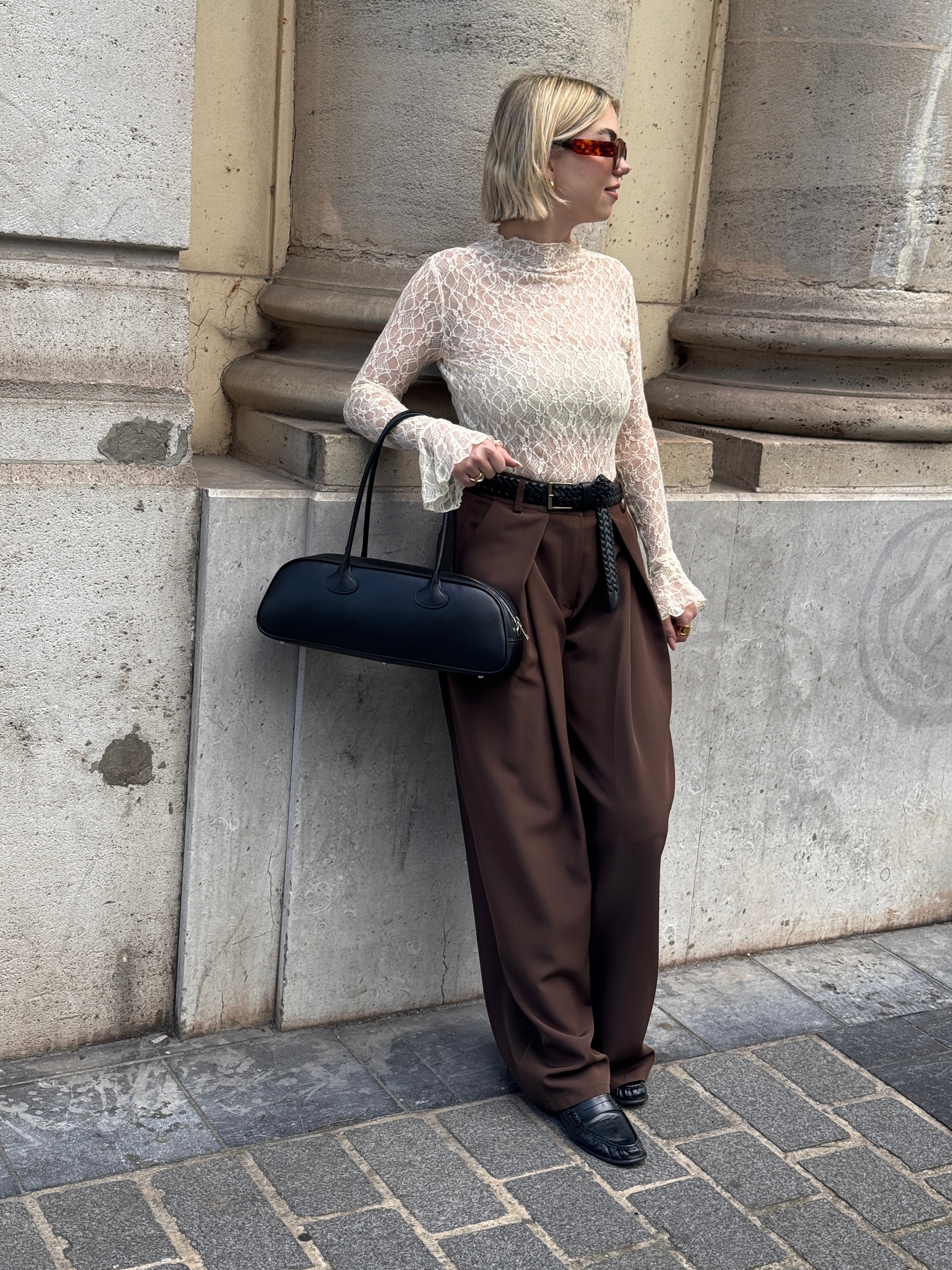 Pantalon large marron à pinces