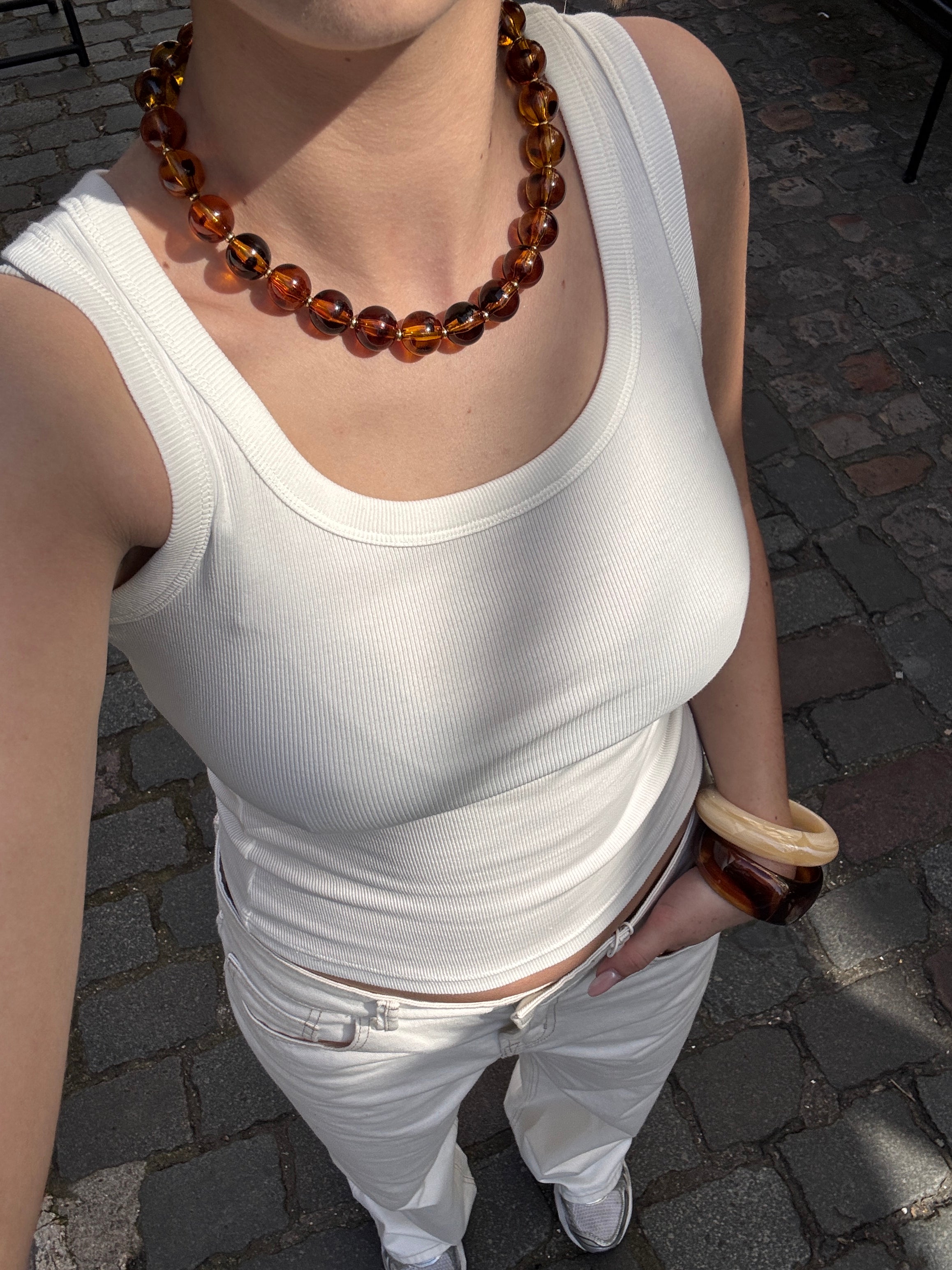 Collier perles marron