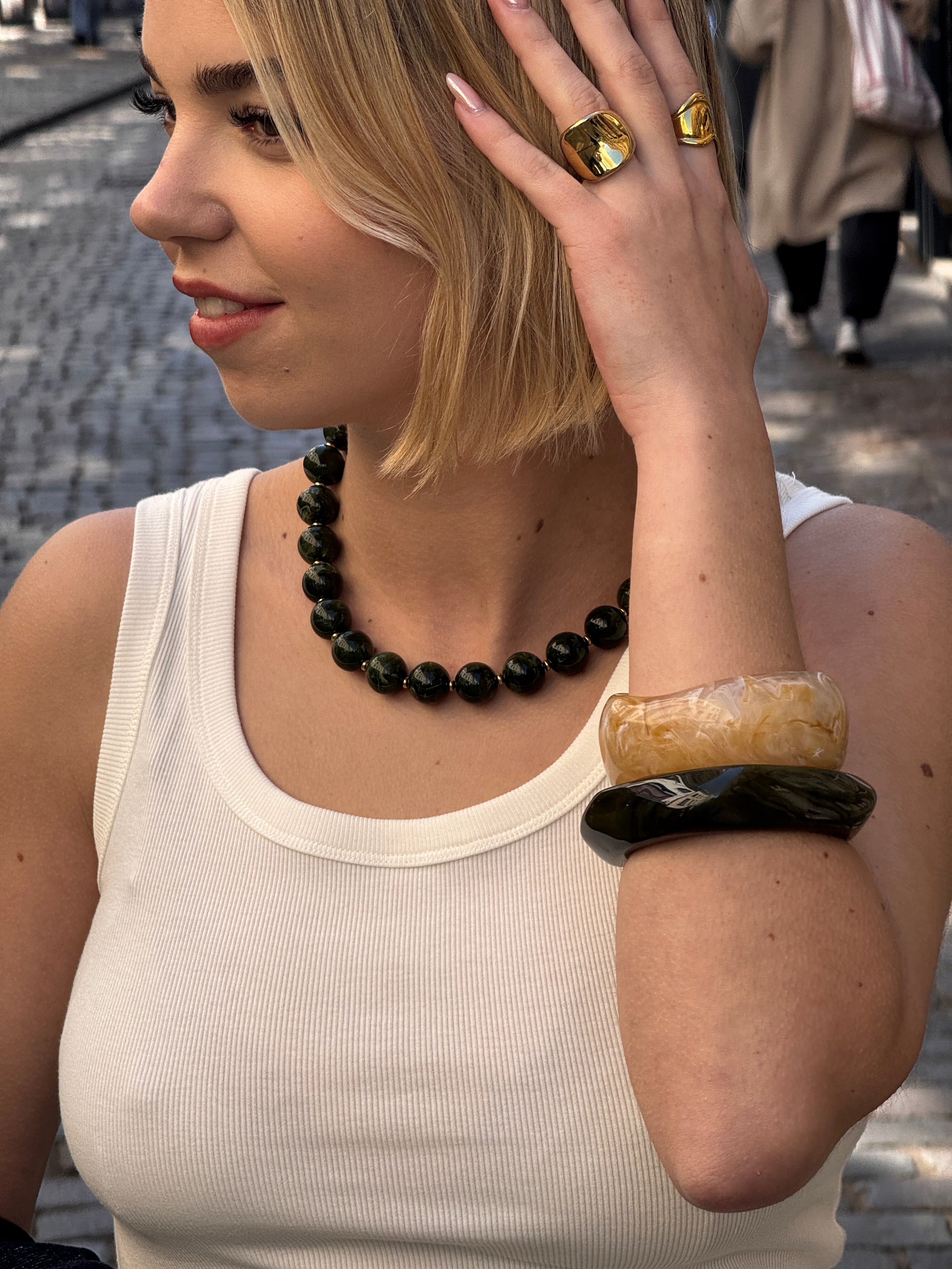 Collier perles vert