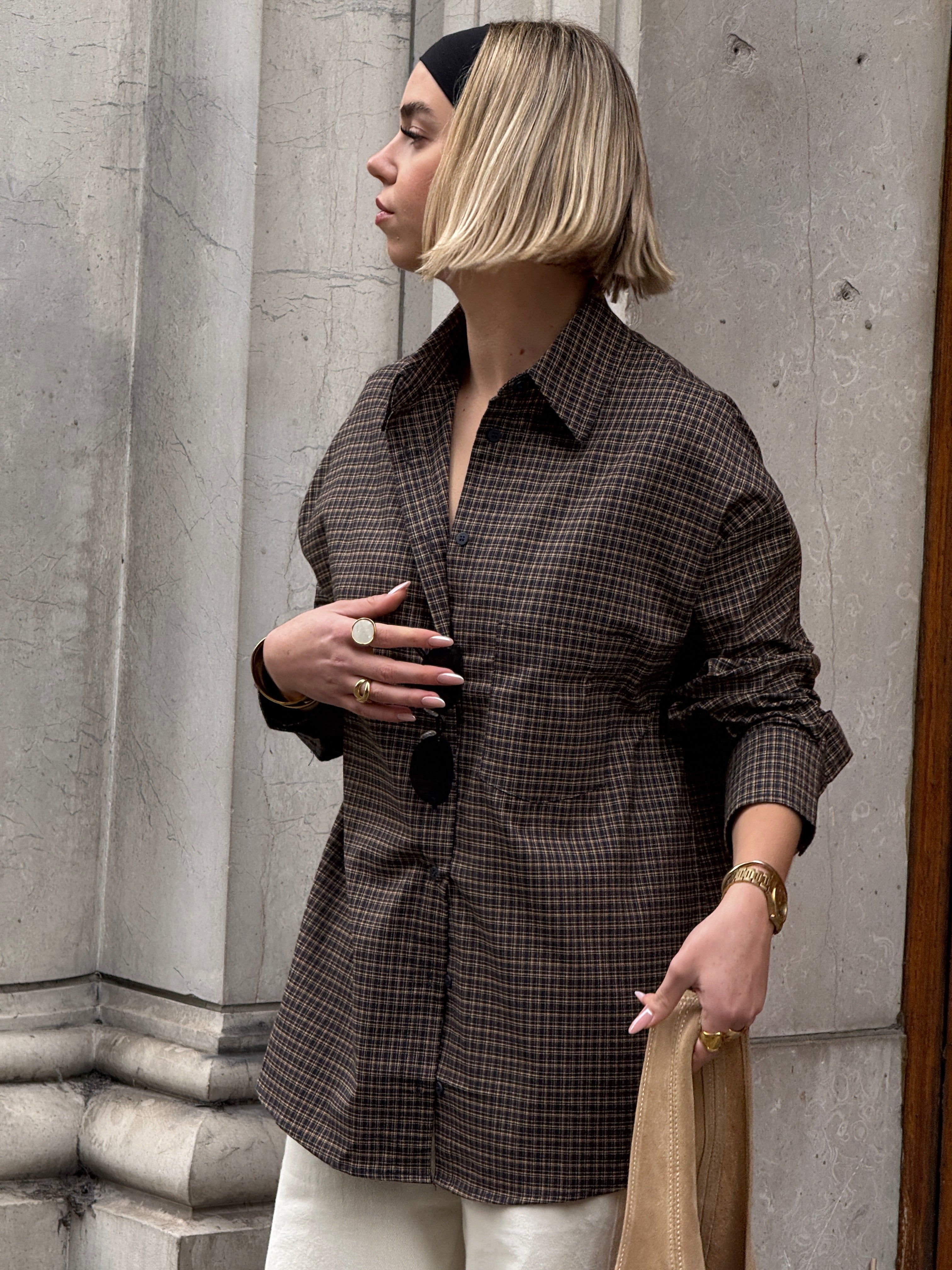 Chemise à carreaux marron