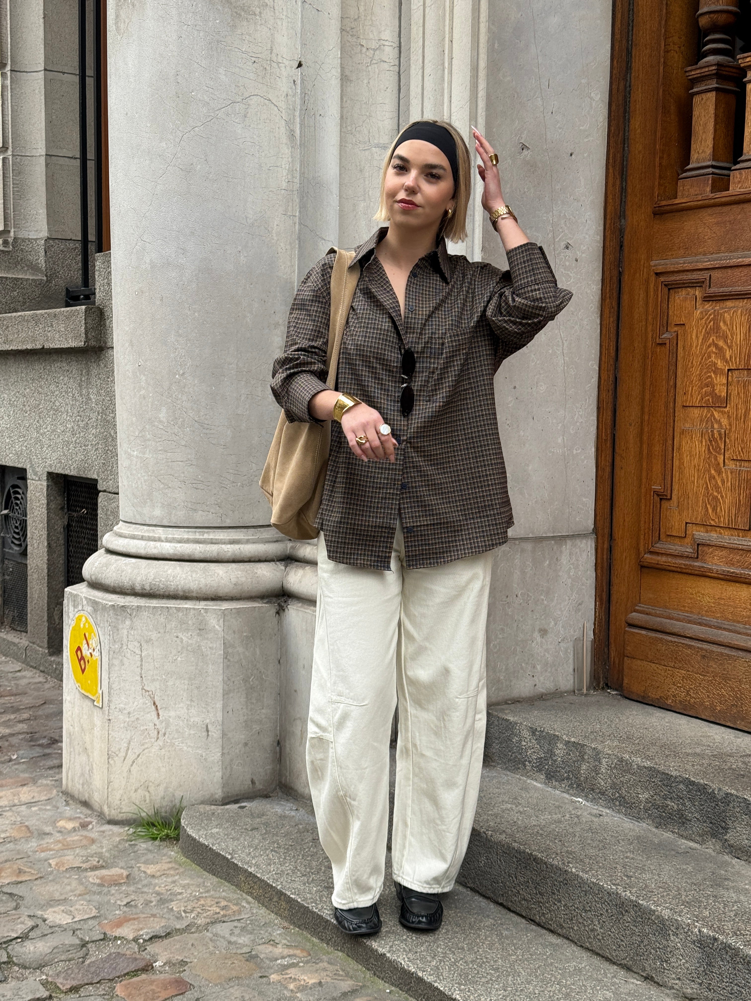 Chemise à carreaux marron