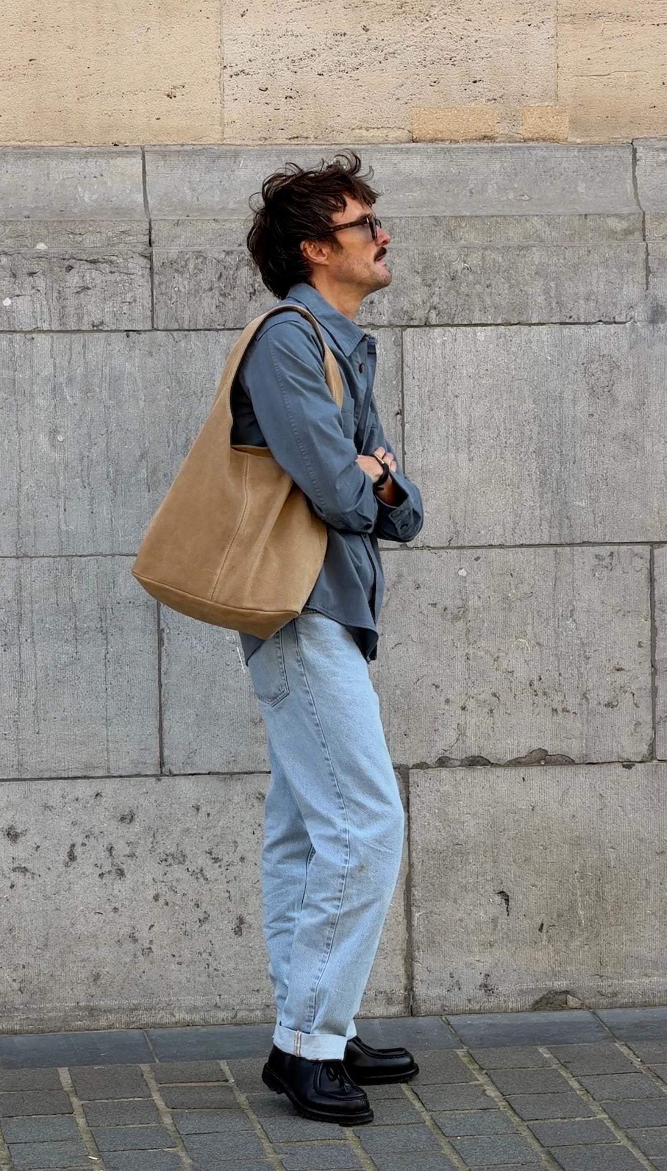 Sac cabas en daim écru