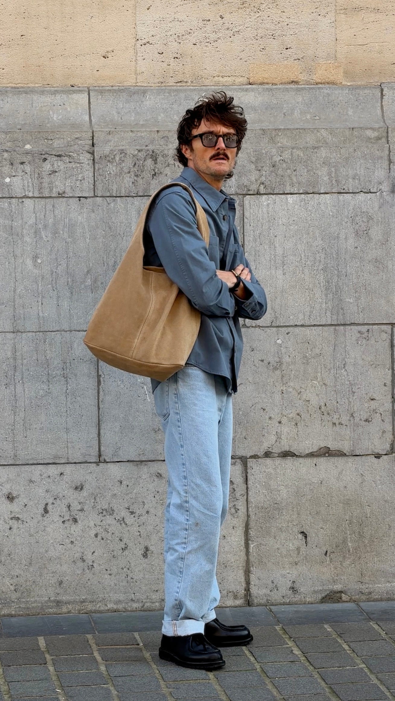 Sac cabas en daim écru